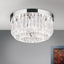 накладной потолочный светильник с многоярусными прозрачными кристаллами в хромированной рамке