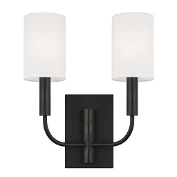 двухламповое настенное бра с матовыми цилиндрическими абажурами
